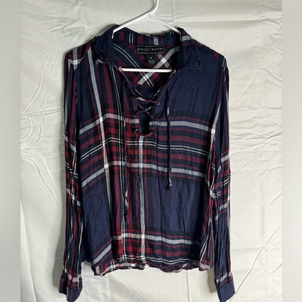 XL blue and maroon plaid long sleeve shirt